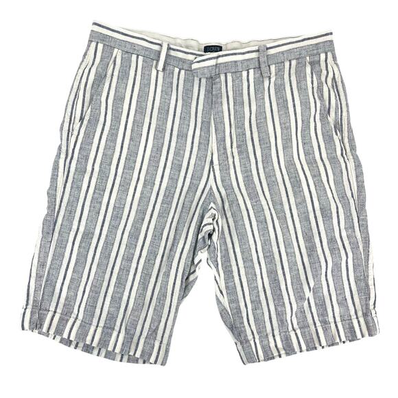 J.Crew Men's 33W Rivington Gray White Striped Linen Shorts Pocket High Rise - Picture 1 of 4